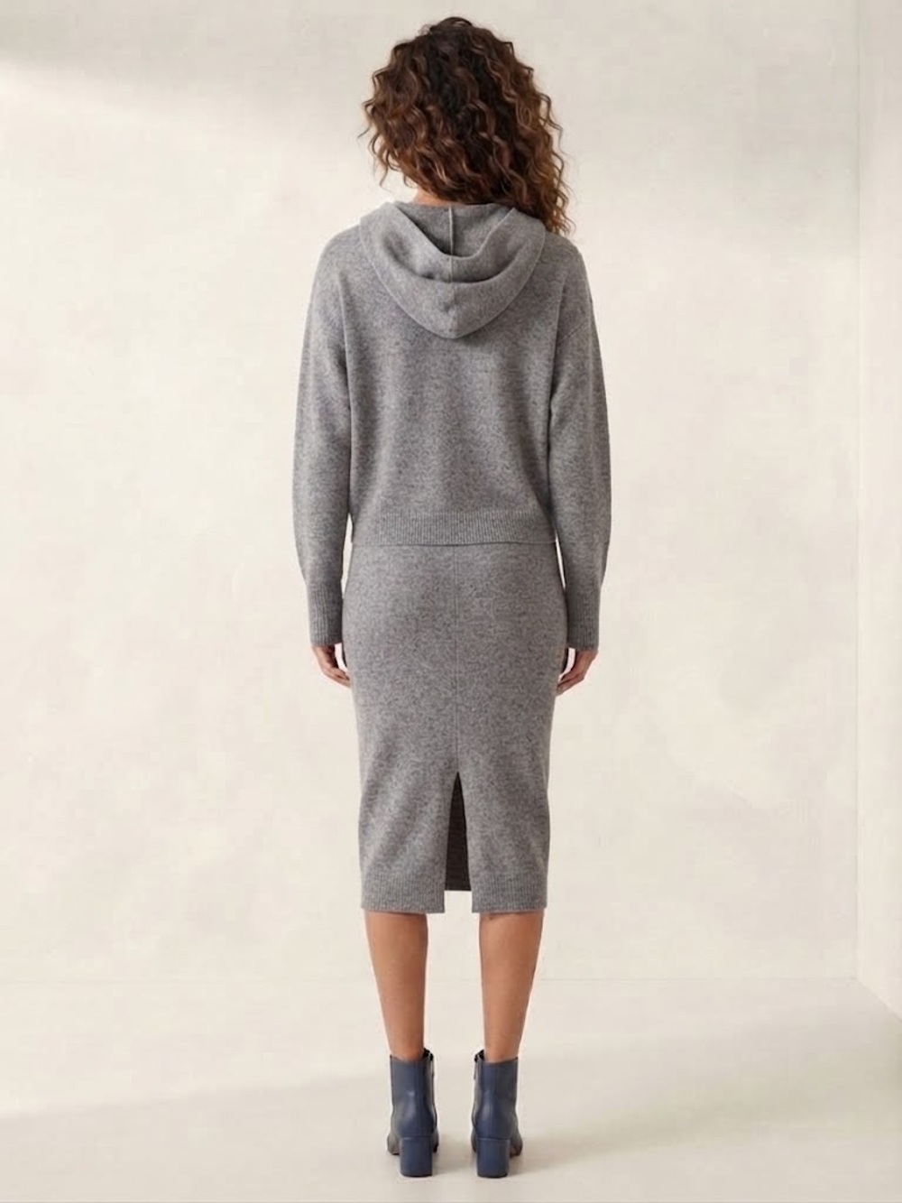 a new day, Gray Knit Sweater Hoodie and Matching Pencil Skirt, M/L - Picture 2 of 11